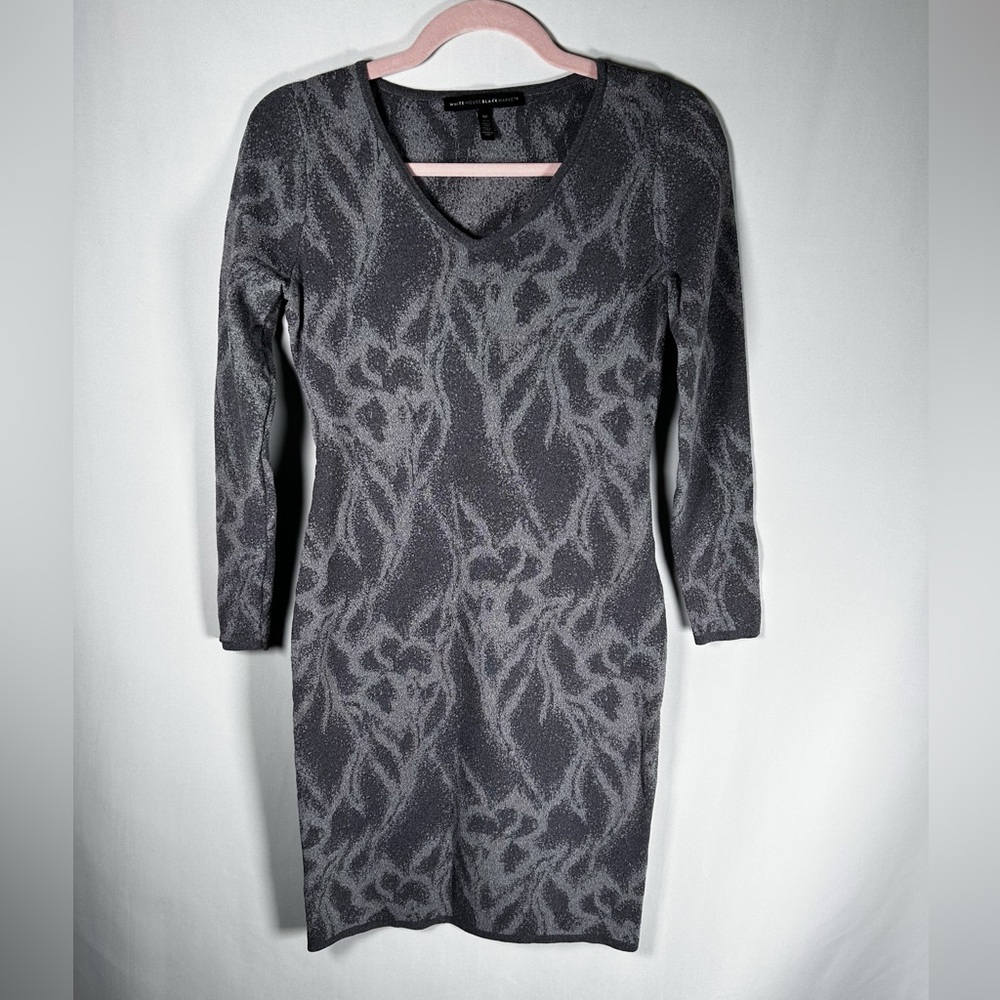 White House Black Market Grey Floral Knit Bodycon Dress